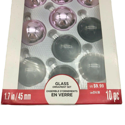 Celebrate It 10pc Pink & Black Glass Ornament Set Christmas Holiday