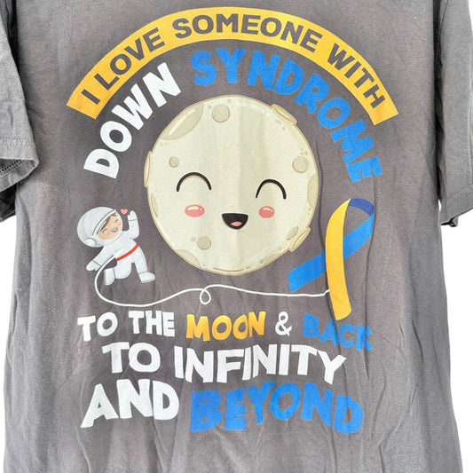 Mens L T-Shirt "I Love Someone With Down Syndrome To The Moon & Back" Gray SS