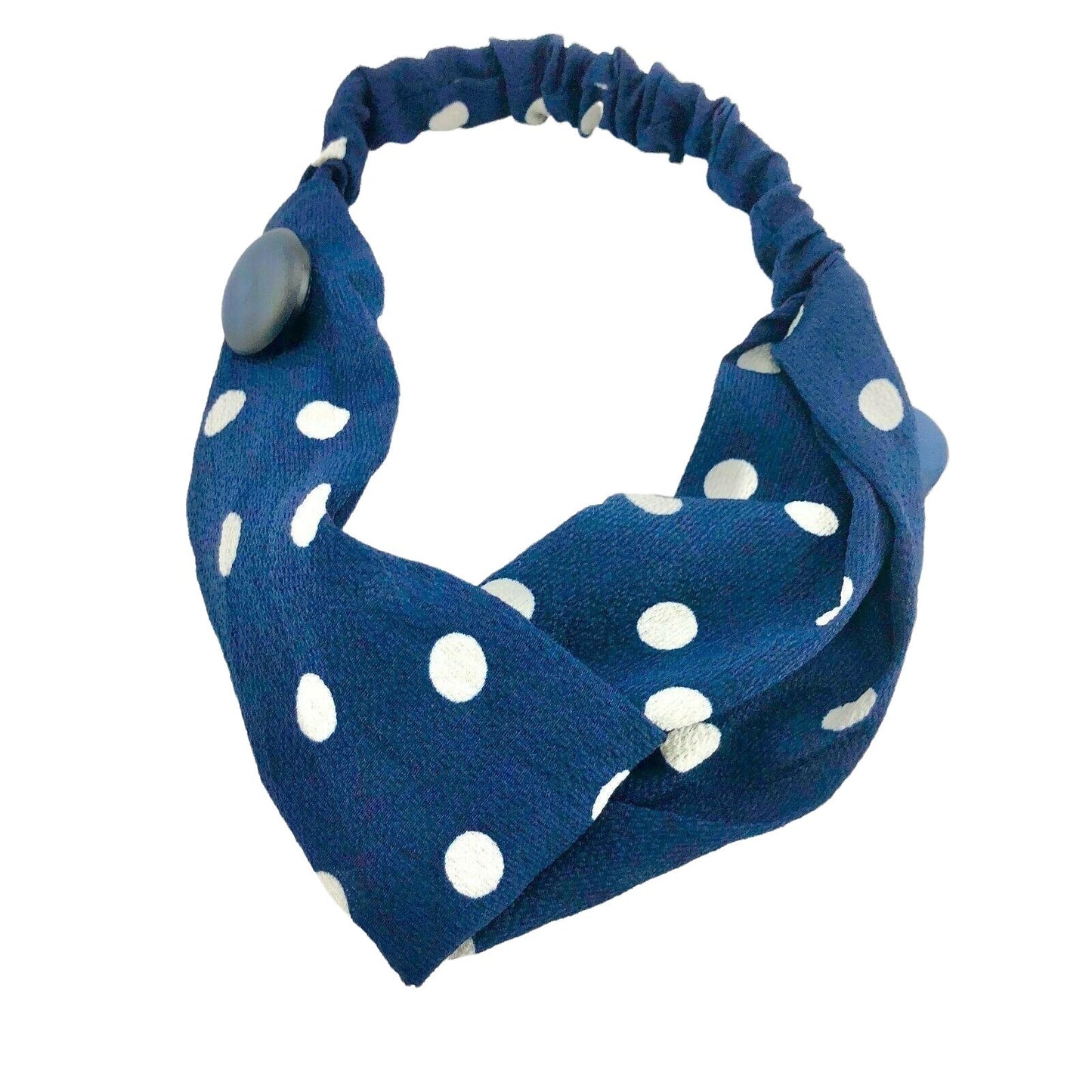 Headband Navy with White Dots Pattern NEW with mask buttons