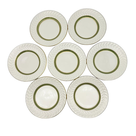 Shenango China Set of 7 Bread Plates 6.5 inch Cream Green Gold Trim