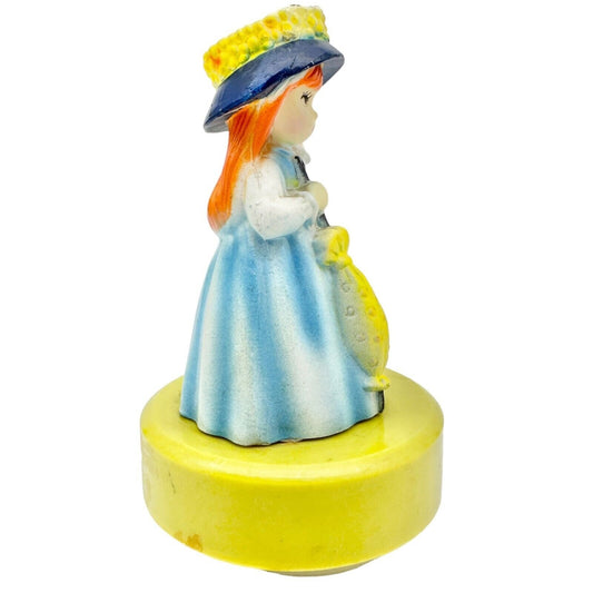 Music Box 7 inch Girl in Blue Dress with Yellow Umbrella