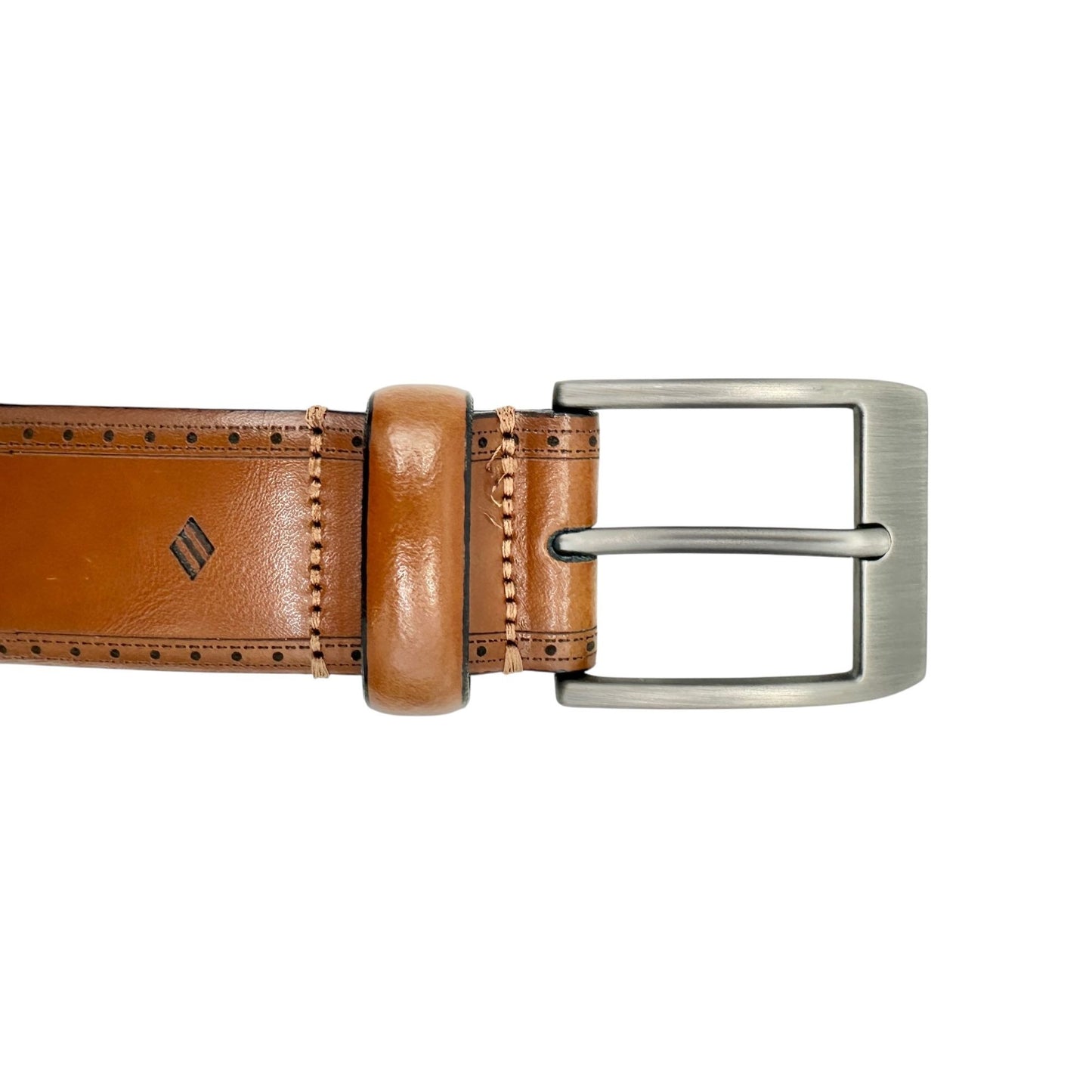 Joseph Abboud Belt Mens 38 Italian Handcrafted Genuine Leather Tan Silver Buckle