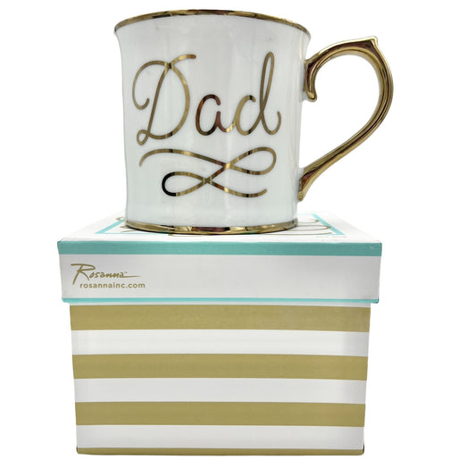 Rosanna Inc Dad Mug 6 oz White with Gold Trim Details Father's Day NIB