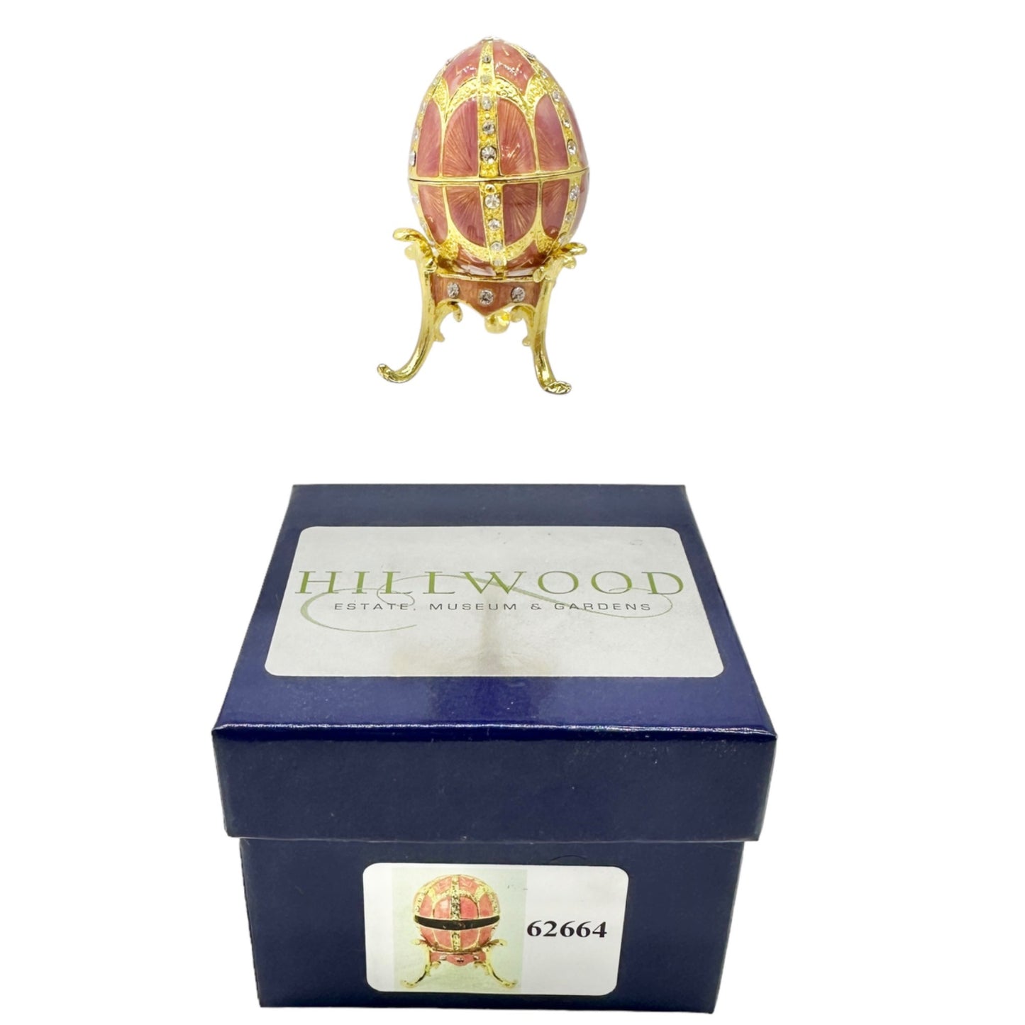 Hillwood Estate Enameled Egg Box with Stand 62664 Pink Austrian Crystals in Box