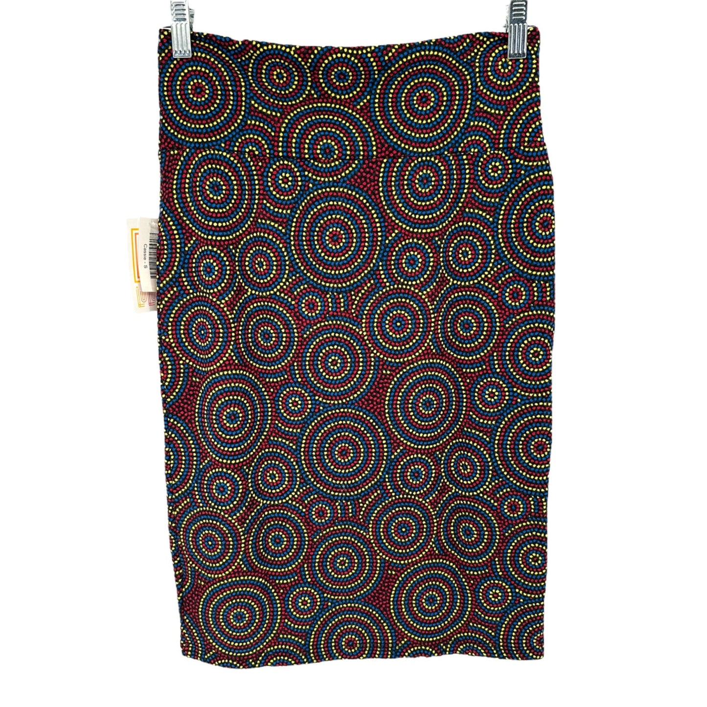 LuLaRoe Cassie Skirt Womens S Black with Red Blue Yellow Dotted Circles NEW