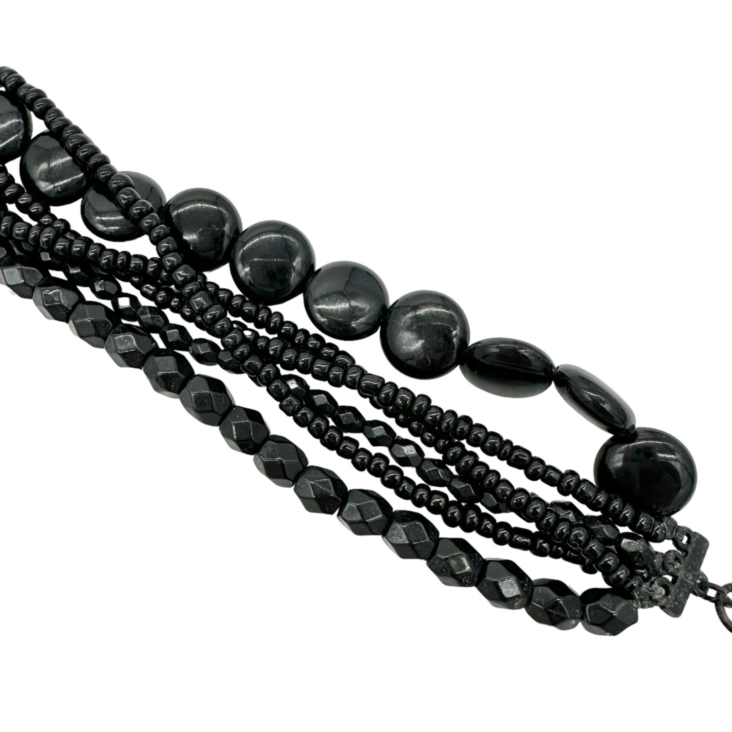 Cato Multi-Strand Black Beaded Necklace Adjustable from 15"-18" Lobster Clasp