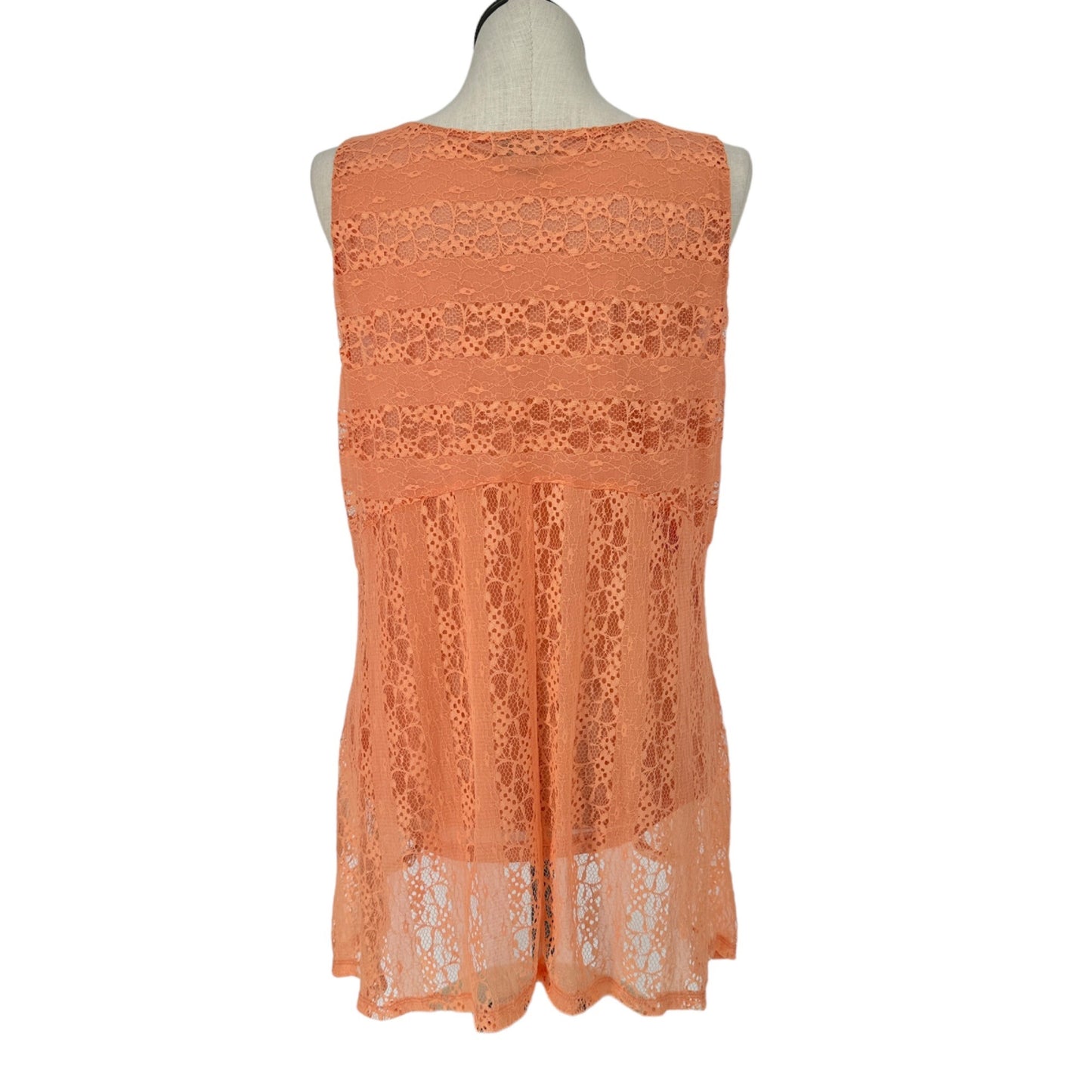 OneWorld Top Womens 3X Sleeveless Lace Overlay Coral Orange Lightweight Breathable