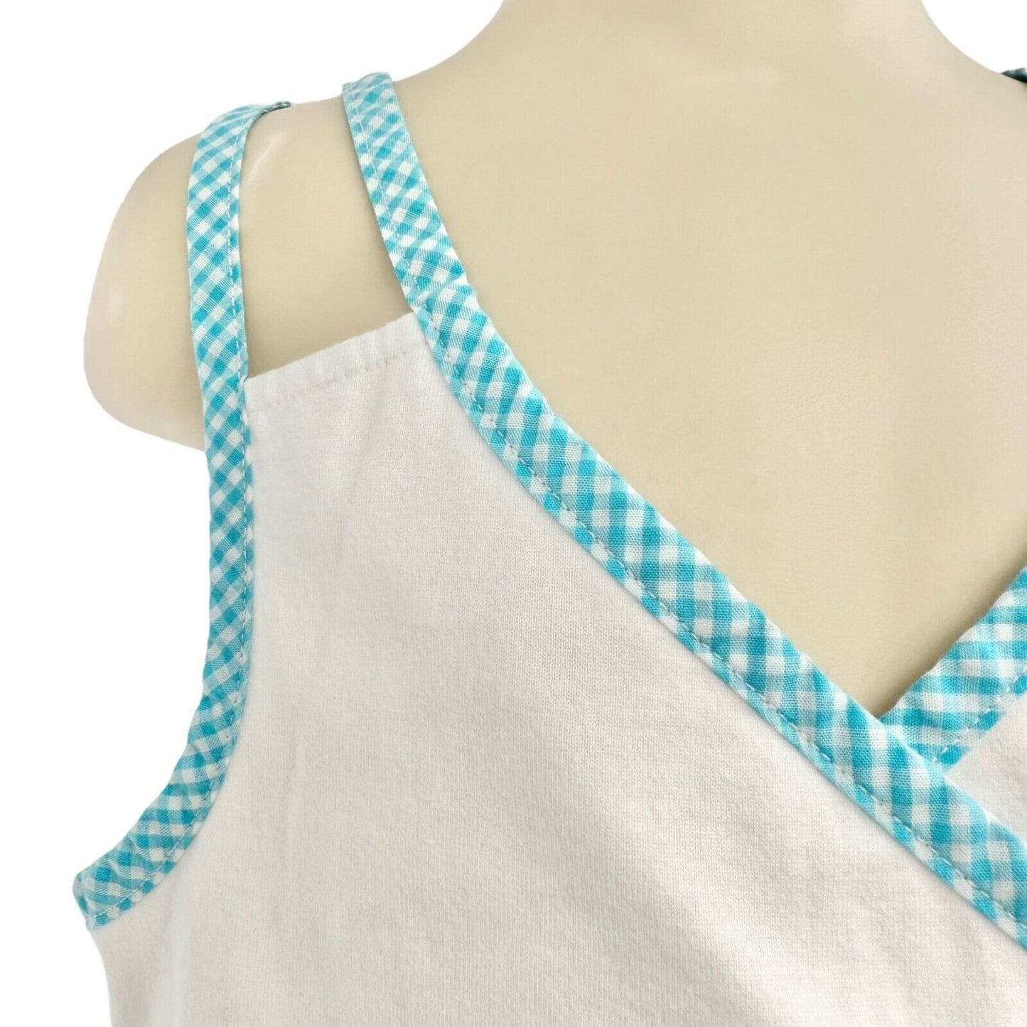 Janie and Jack Girls Size 6 Halter Top White Blue and White Gingham Trim Floral