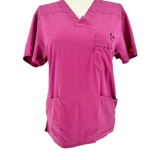 Dickies Women's Scrub Tops M Burgundy SS 5 Pockets V-neck Badge Holder