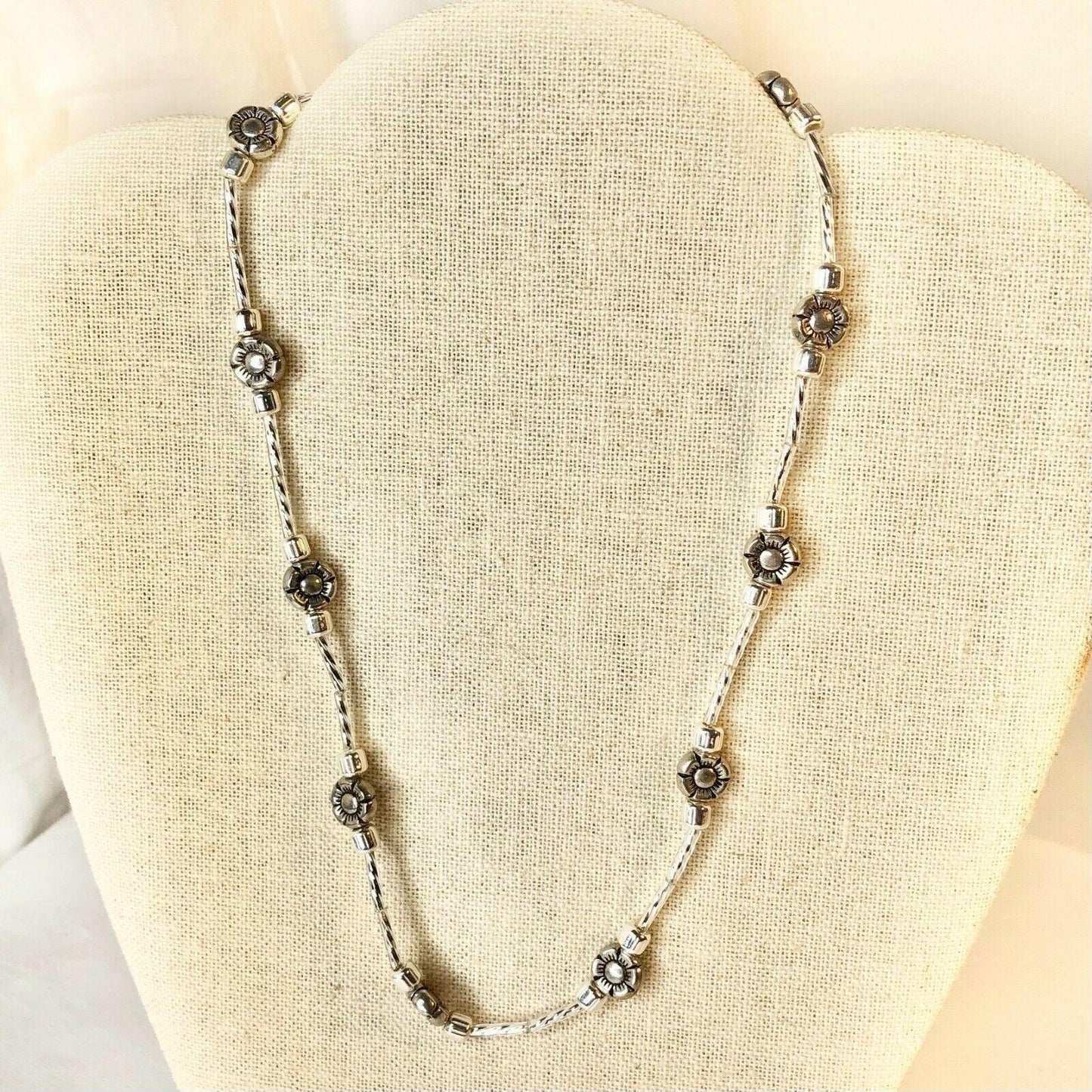 Handcrafted Beaded Necklace Silver Flower Beads Simply Elegant Jewelry NEW