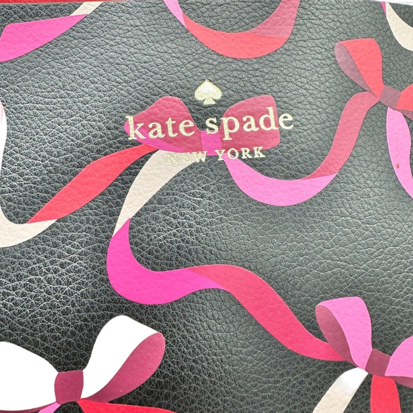 Kate Spade NY Tote Bag Black Pink Wrapping Party Design With Pouch Leather NEW