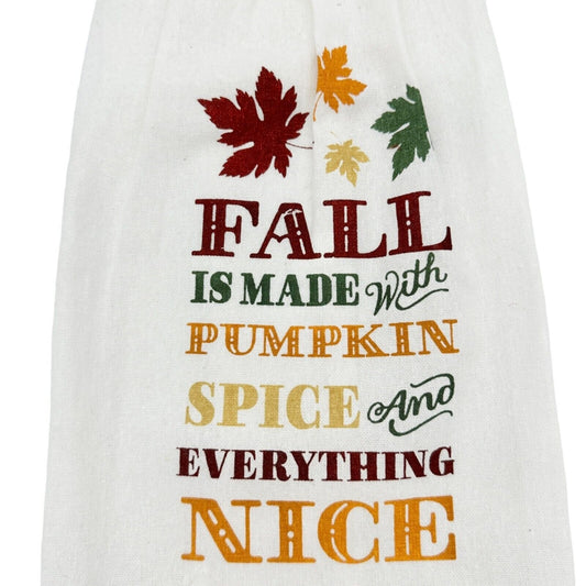 Fall Themed Towel Sign Set Dish Towel 20 x 8 in Beige Metal Sign 5 x 2.5 in NWT