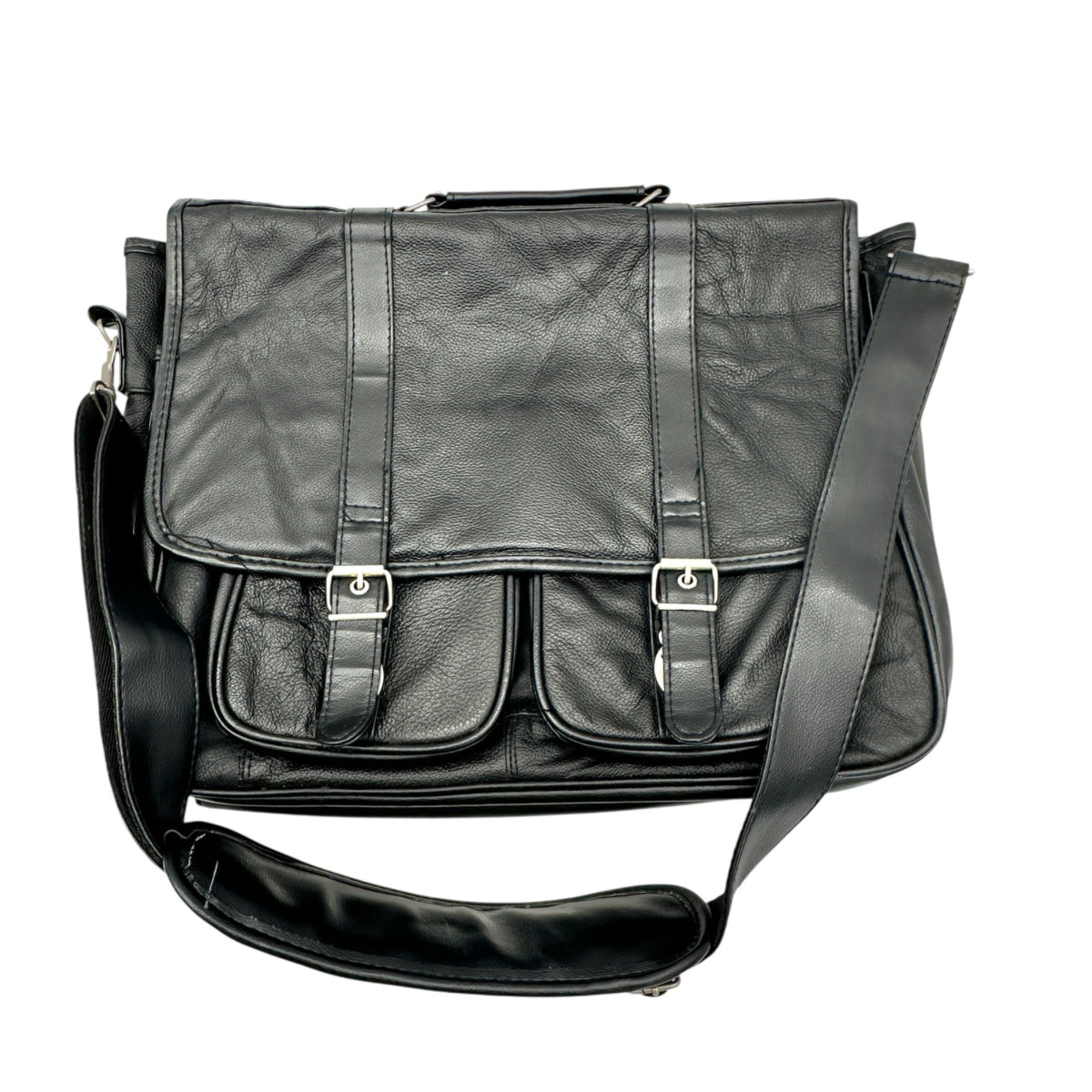Genuine Leather Mens Messenger Bag Briefcase Attache Black Adj Shoulder Strap