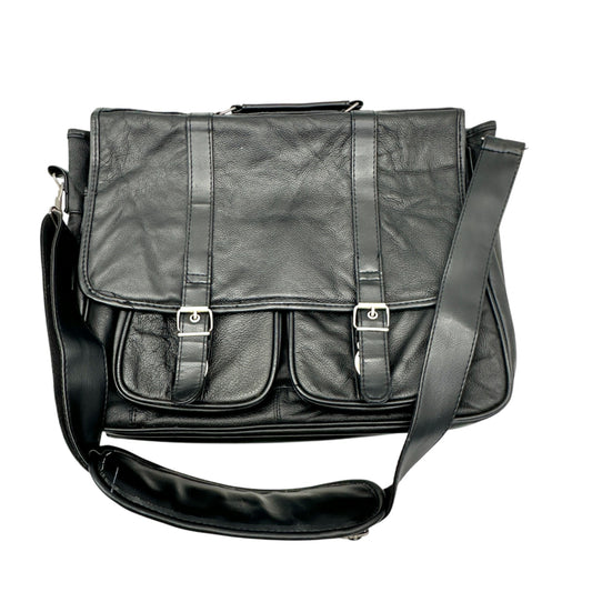 Genuine Leather Mens Messenger Bag Briefcase Attache Black Adj Shoulder Strap