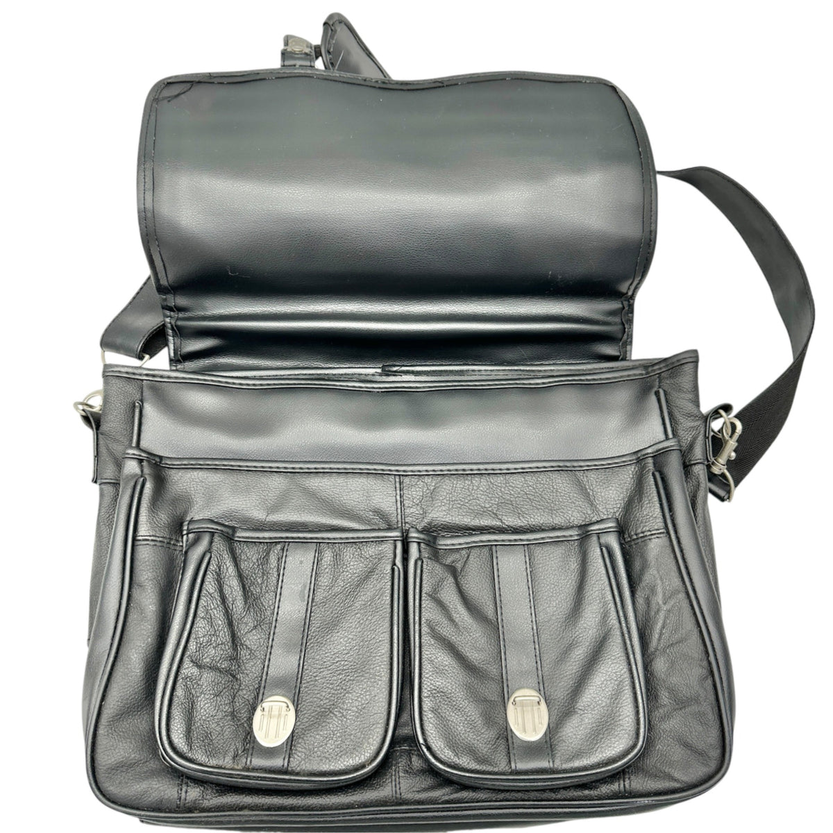 Genuine Leather Mens Messenger Bag Briefcase Attache Black Adj Shoulder Strap