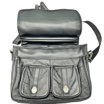 Genuine Leather Mens Messenger Bag Briefcase Attache Black Adj Shoulder Strap