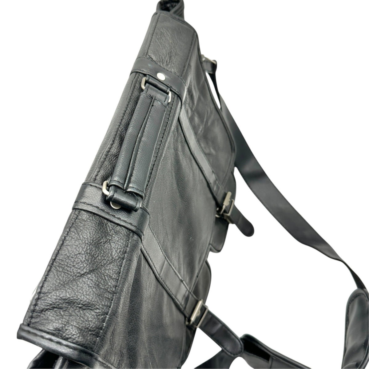 Genuine Leather Mens Messenger Bag Briefcase Attache Black Adj Shoulder Strap
