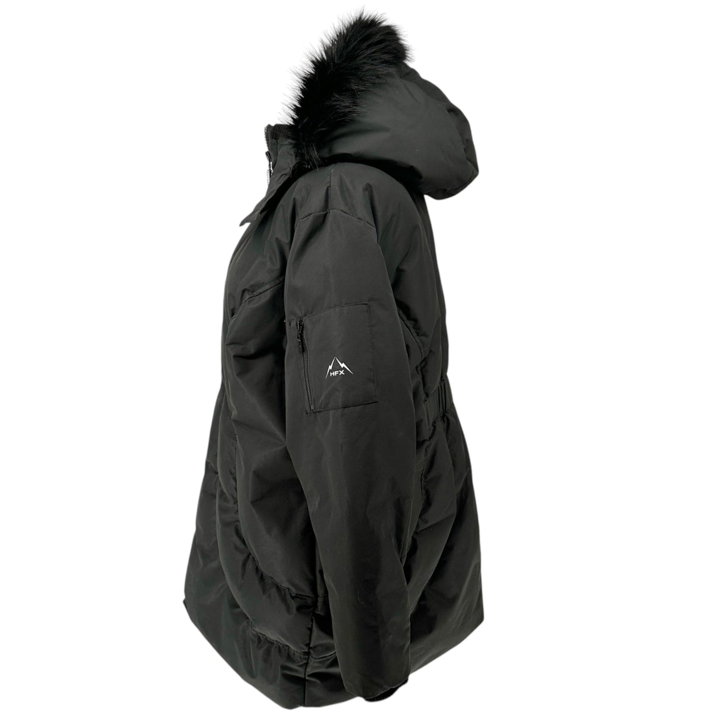 HFX Winter Parka Coat Womens 1X Black Detachable Hood Faux Fur Trim