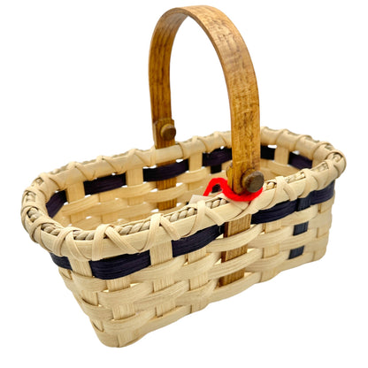 Handmade Basket Cookies for Two with Blue Accent Moveable Wooden Handle Small