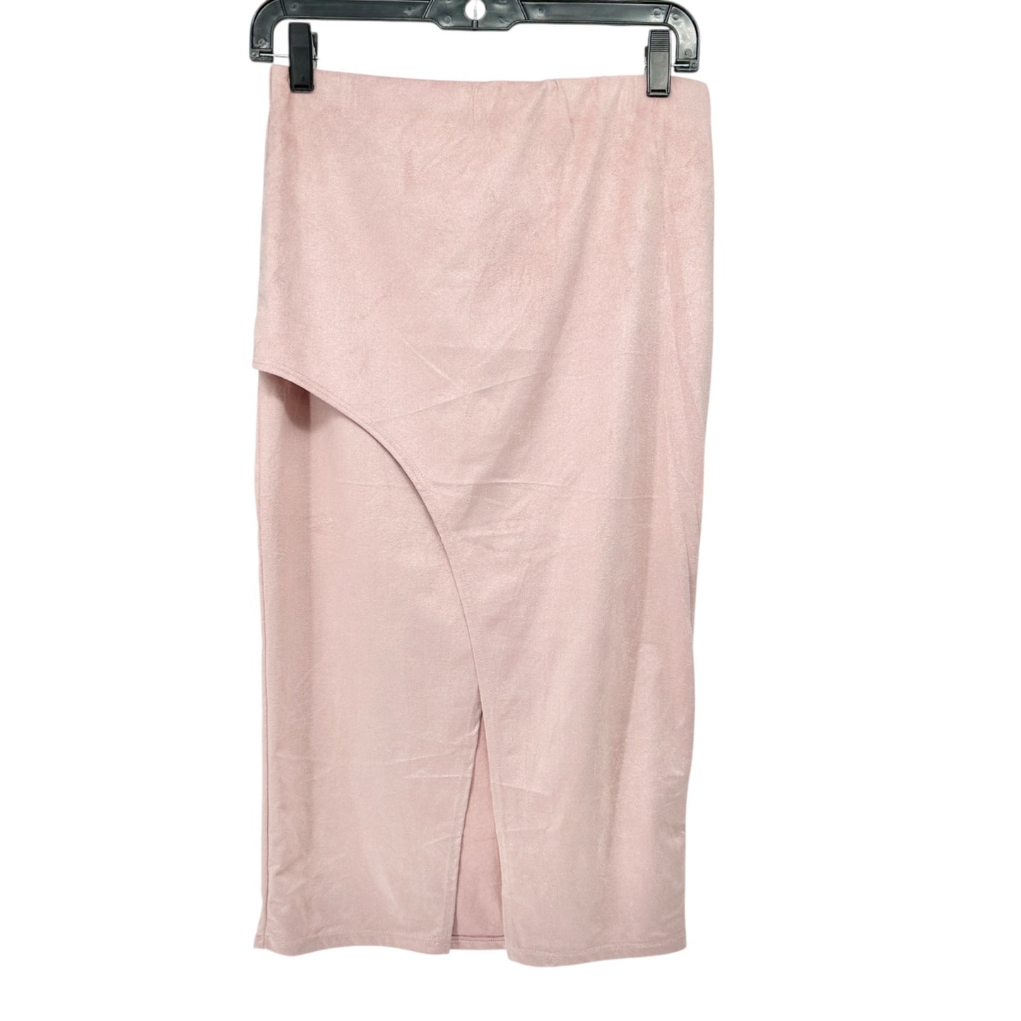 Madrag Midi Skirt Womens L Pink Suede Unique Kick Pleat Design Poly Spandex NWT