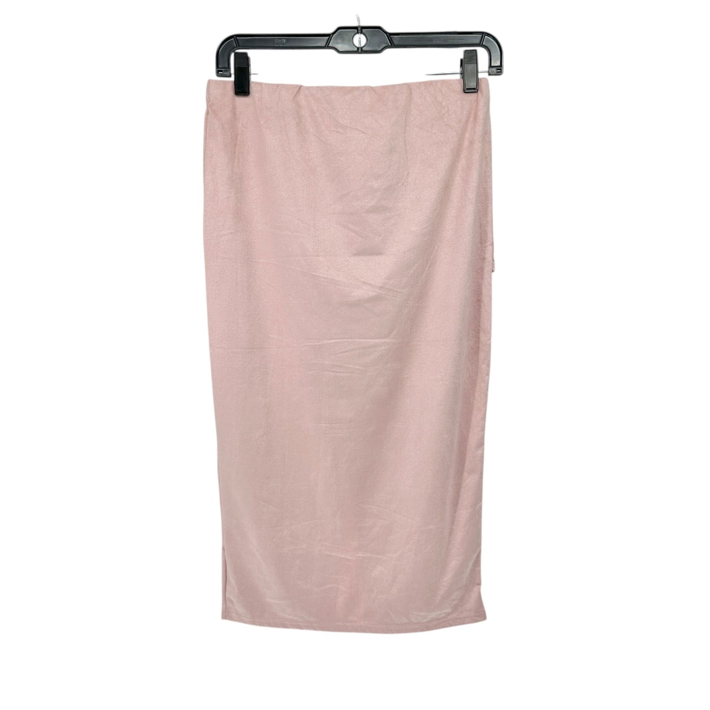 Madrag Midi Skirt Womens L Pink Suede Unique Kick Pleat Design Poly Spandex NWT
