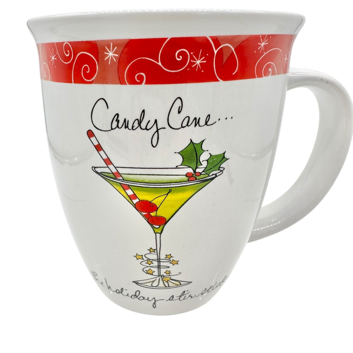 Candy Cane Holiday Martini Mug 12 Oz By Kane Home White Red Ceramic Festive