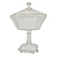 Vintage Art Deco Covered Pedestal Dish 12 x 8 Clear Glass Faceted Multi-Sided