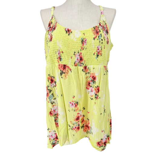 Torrid Tank Top Womens Size 3X Floral Smocked Yellow Pink White Rayon