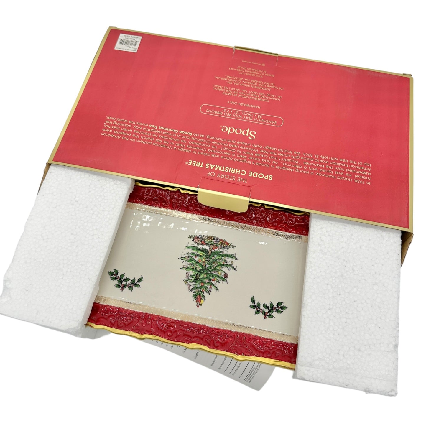 Spode Christmas Tree Sandwich Tray with Red Ribbons NIB MSRP $100