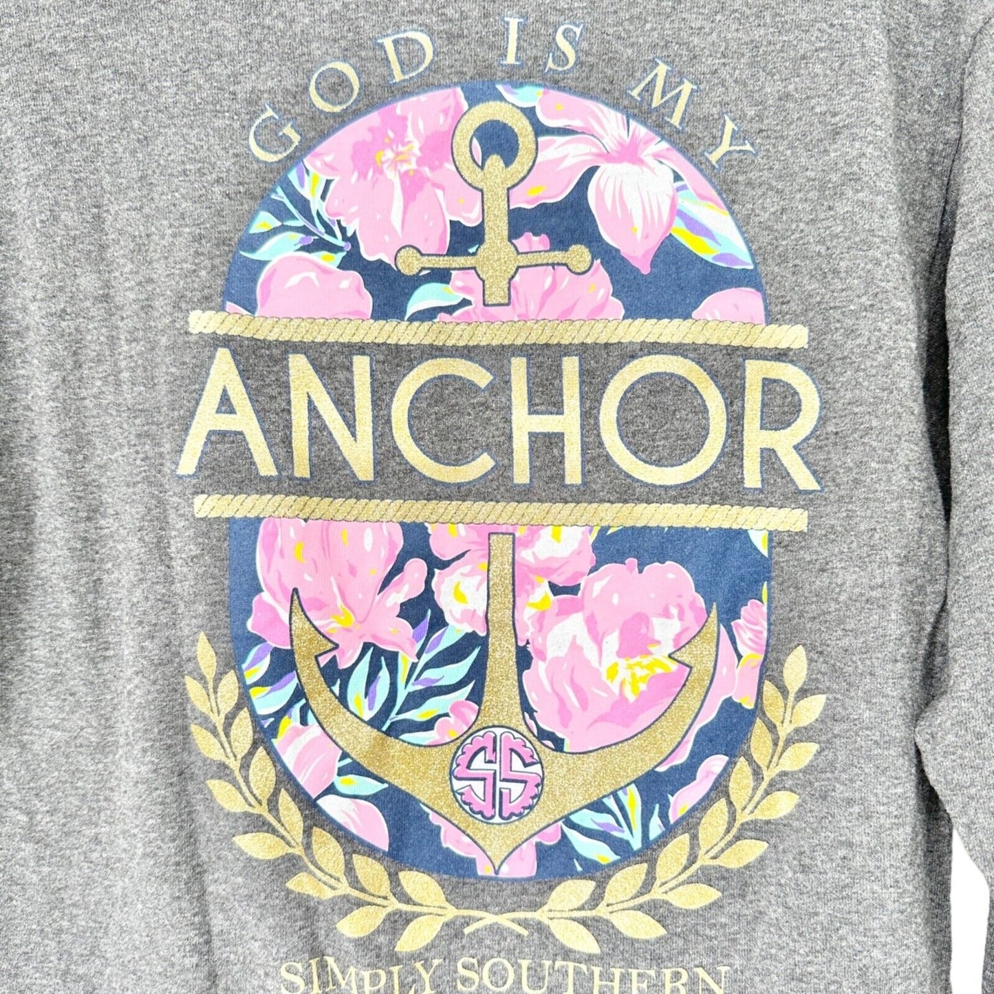 Simply Southern TShirt Youth Large Gray God Is My Anchor Long Sleeve Crew Neck