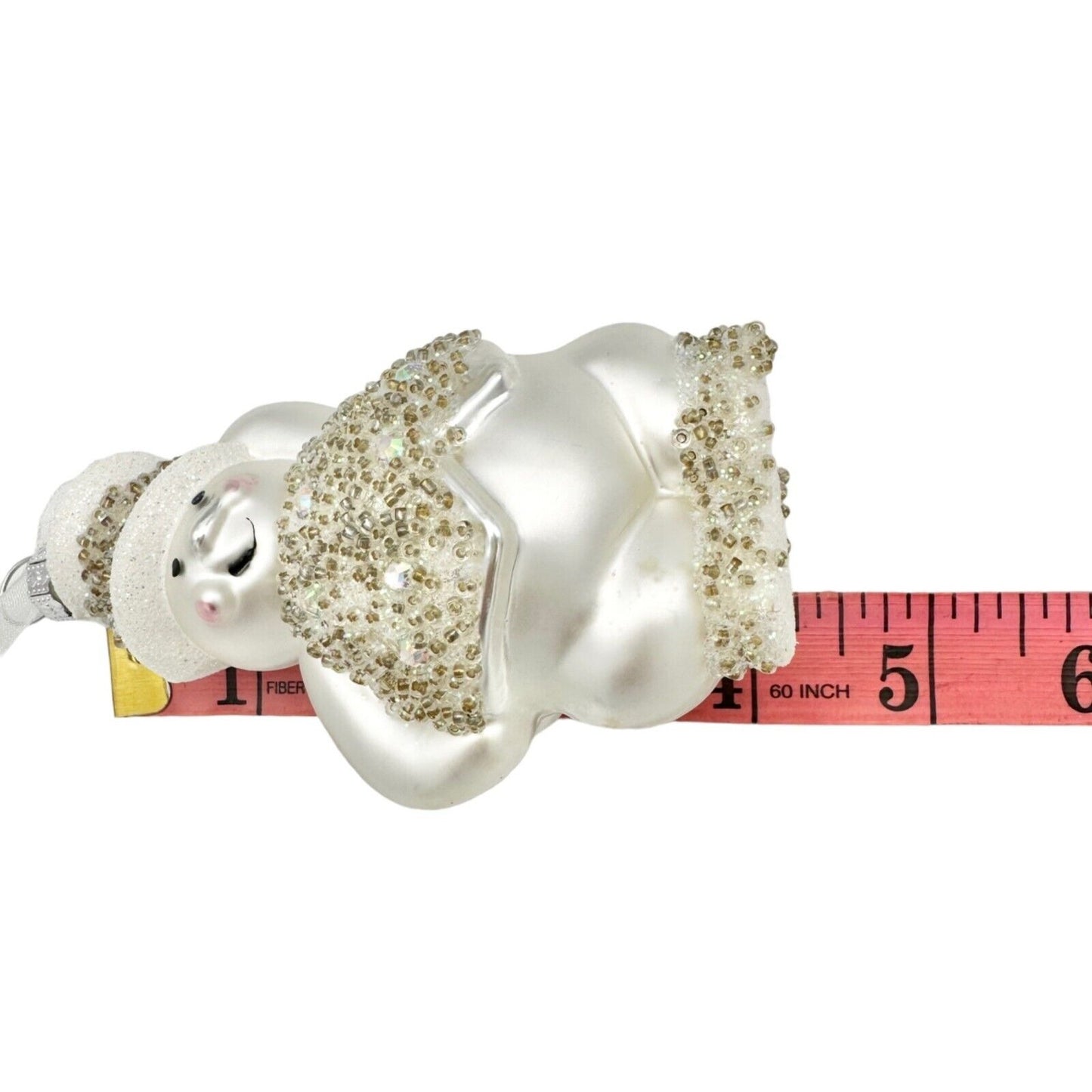 Christmas Ornaments Set of 2 White Silver Sparkles Sled and Snowman NIBs