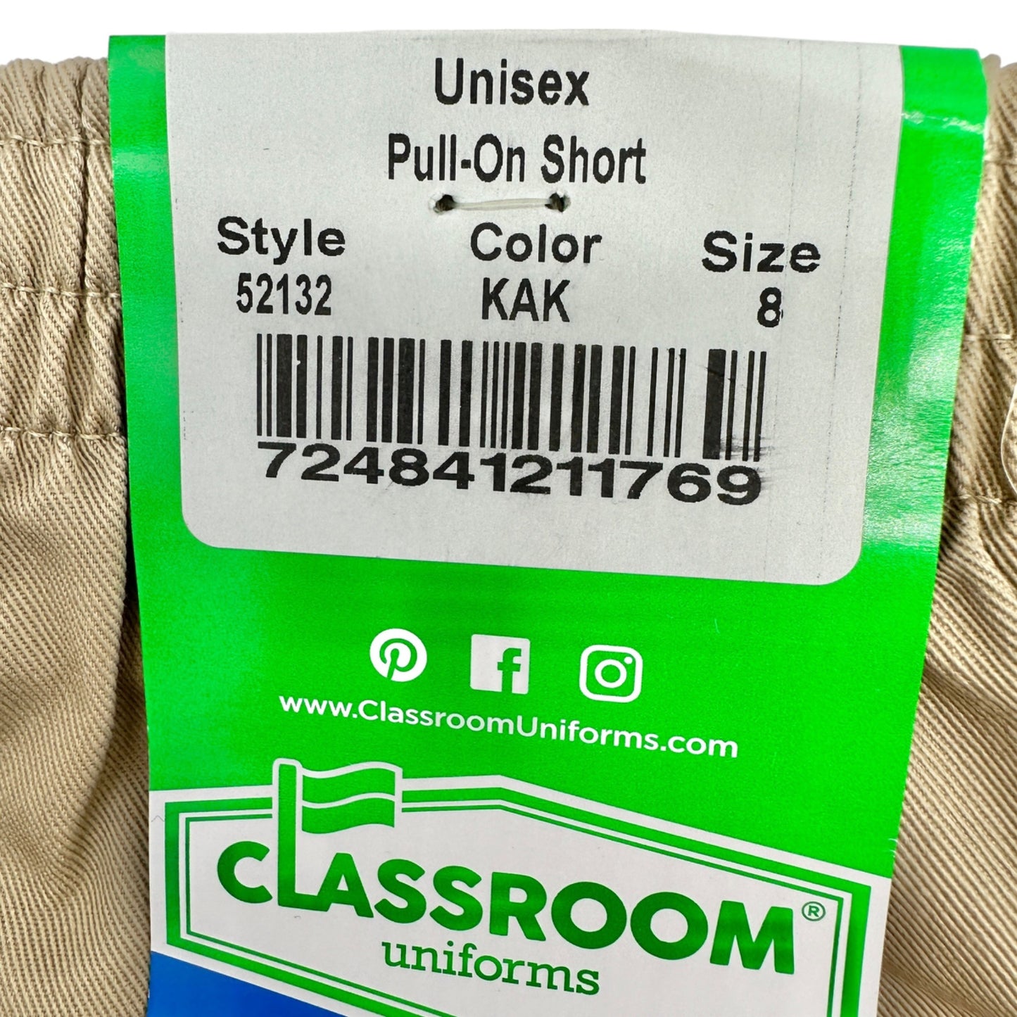 Classroom Uniforms Shorts Unisec Kids Size 8 Khaki Durable Pull-On 4 PAIRS NWT