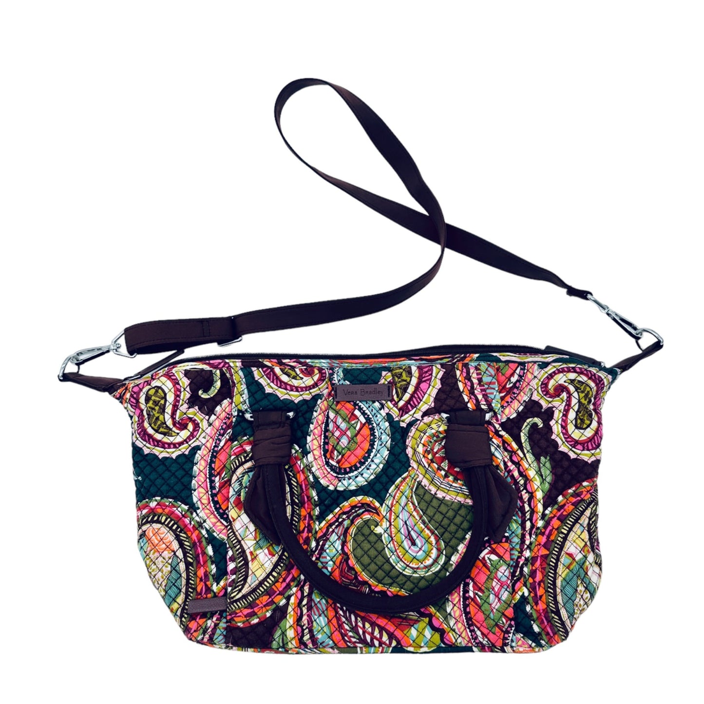 Vera Bradley Hadley Satchel Handbag 11.5 x 9.5 x 4.5 Brown Green Pockets NWOT