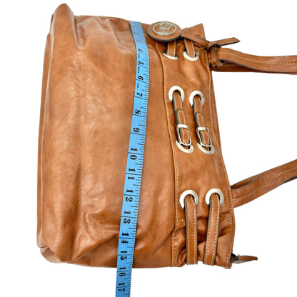 Sag Harbor Handbag Brown Faux Leather Interior Pockets Metal Accents