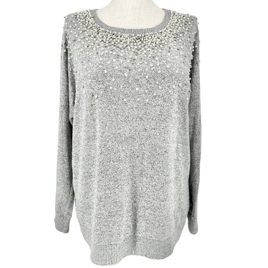Torrid 2 Sweater Super Soft Plush Gray w Pearl Silver Bead Embellishments 18/20
