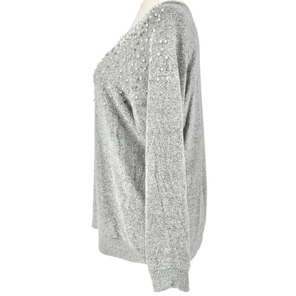 Torrid 2 Sweater Super Soft Plush Gray w Pearl Silver Bead Embellishments 18/20