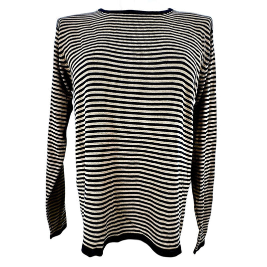 Ryan Harris Sweater Womens Medium Black and Brown Stripe 100% Silk Long Sleeve