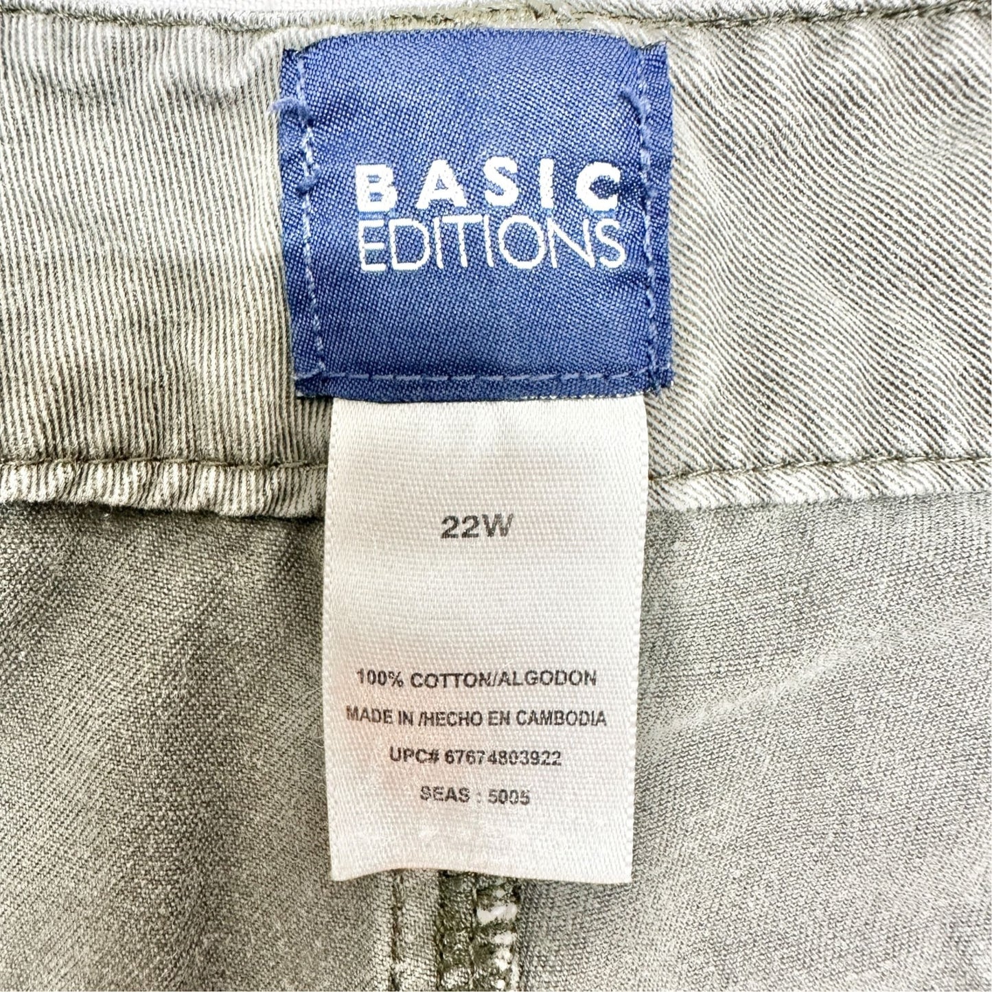 Basic Editions Pants Womens 22W Stone Gray Cotton Casual Relaxed Fit