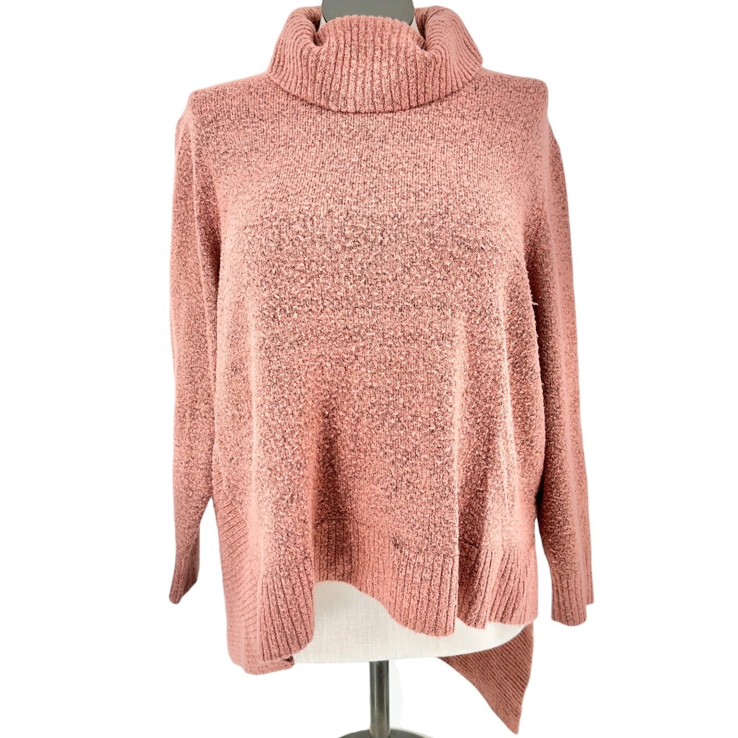 New Directions Curvy Womens 2X Asymmetrical Hem Cowl Neck Sweater In Rose Pink