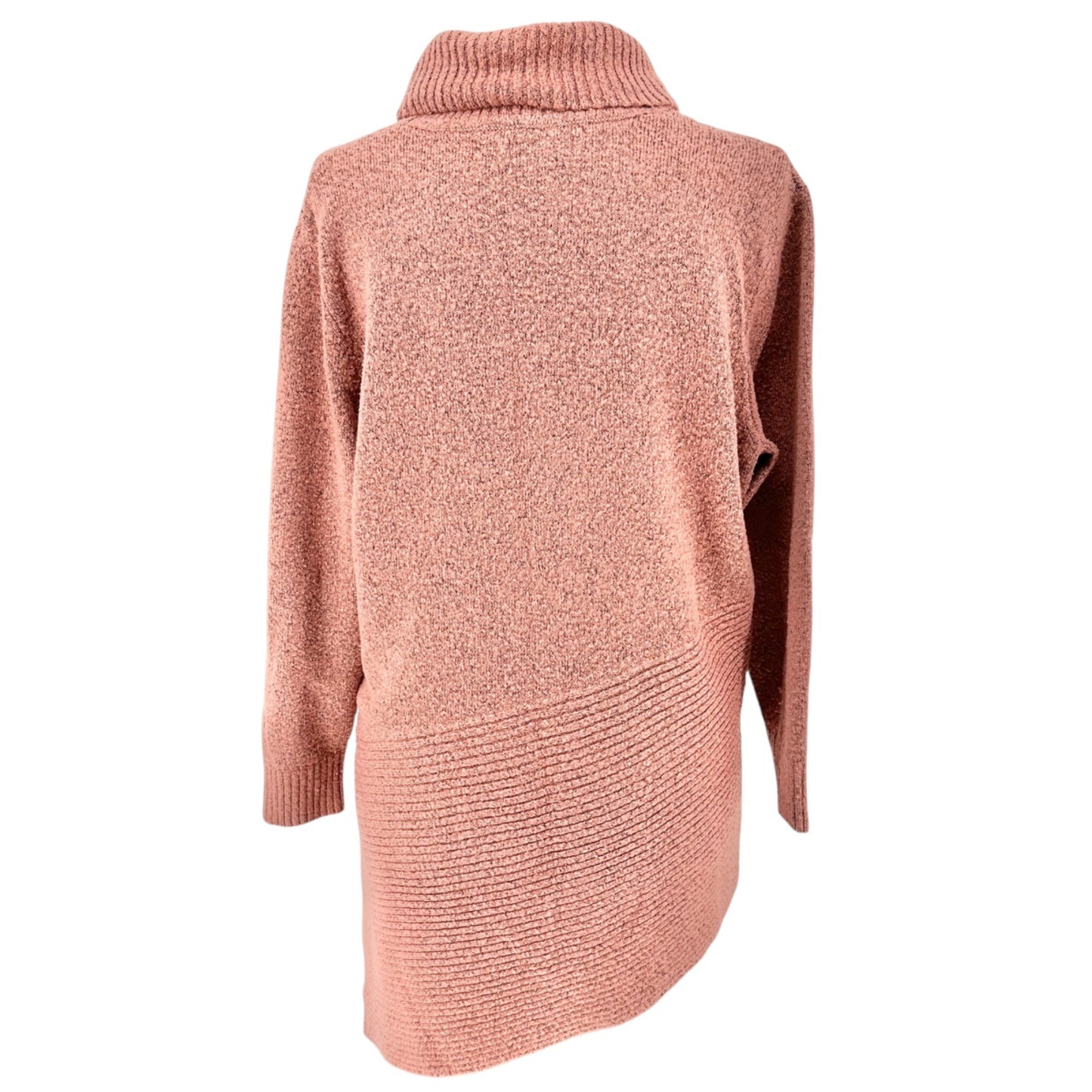 New Directions Curvy Womens 2X Asymmetrical Hem Cowl Neck Sweater In Rose Pink