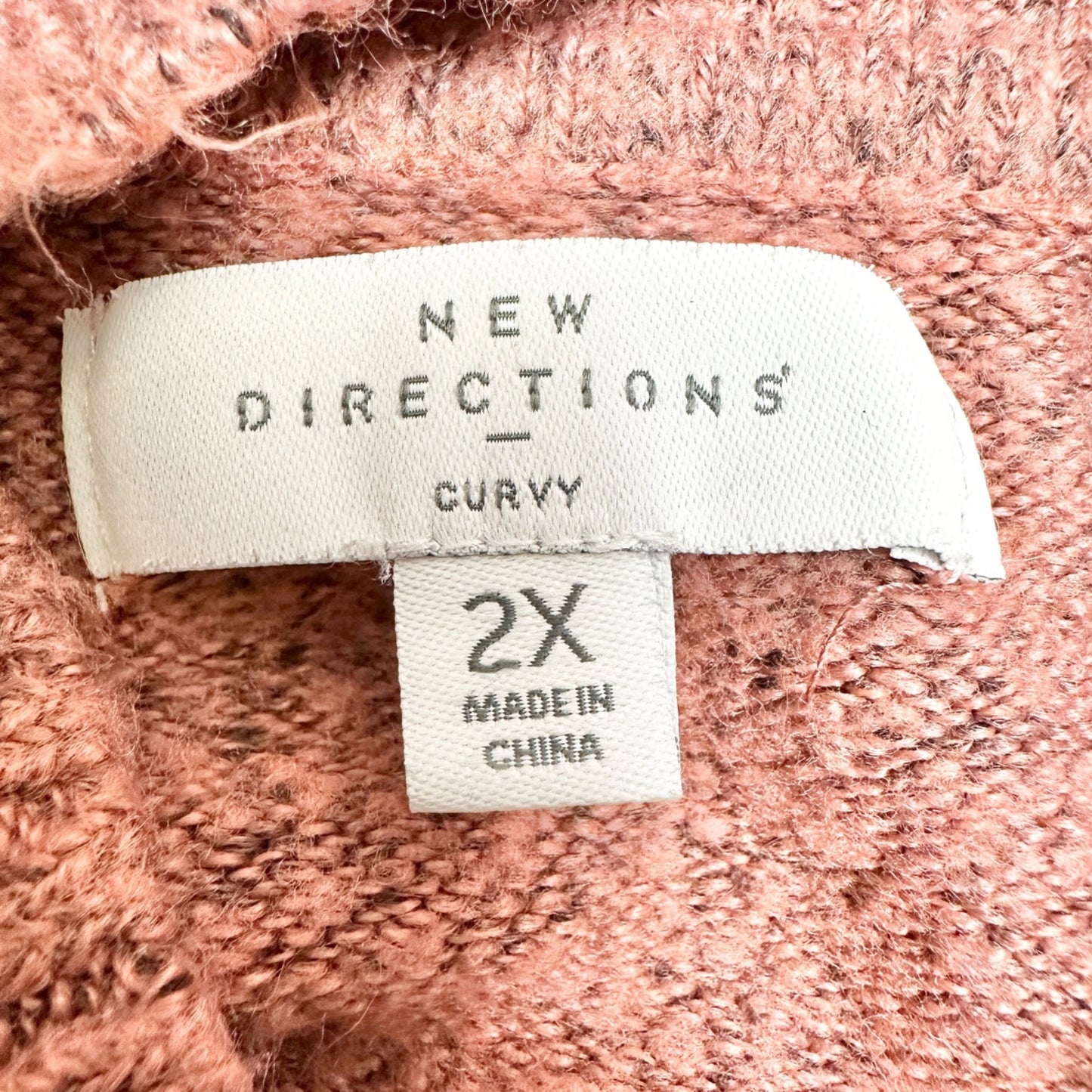 New Directions Curvy Womens 2X Asymmetrical Hem Cowl Neck Sweater In Rose Pink