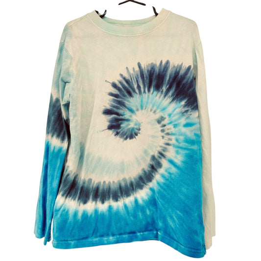 Lands End Tie-Dye Long Sleeve Shirt Kids Small Blue Spiral Cotton Unisex