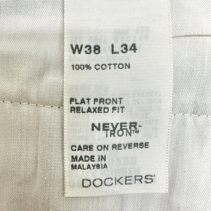 Dockers Premium Mens Relaxed Fit Khaki Pants W38 L34 Flat Front Cotton No Iron