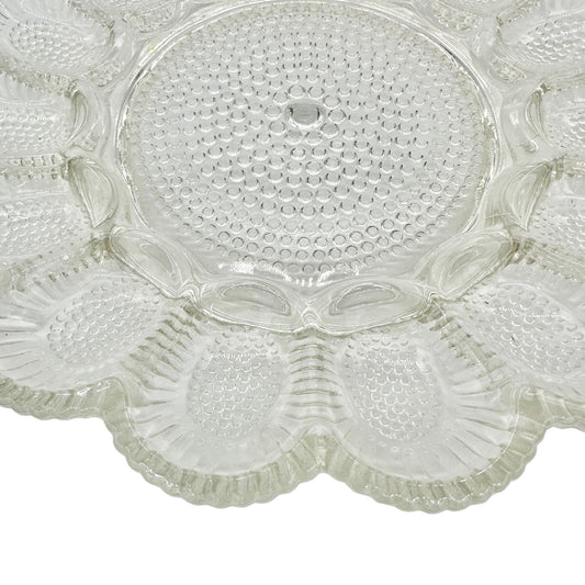 Deviled Eggs Plate Clear Glass Dimpled Holds 15 Eggs 11" Round