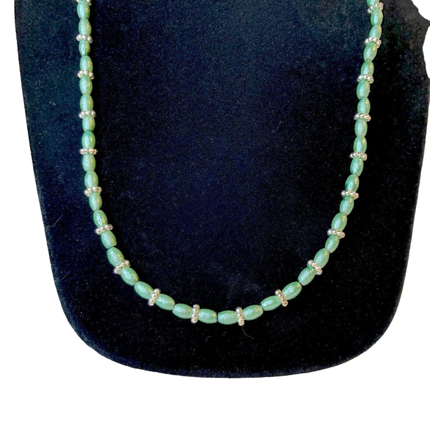 Handcrafted Necklace Mint Green & Silver Beads Simple Elegant Beautiful NEW