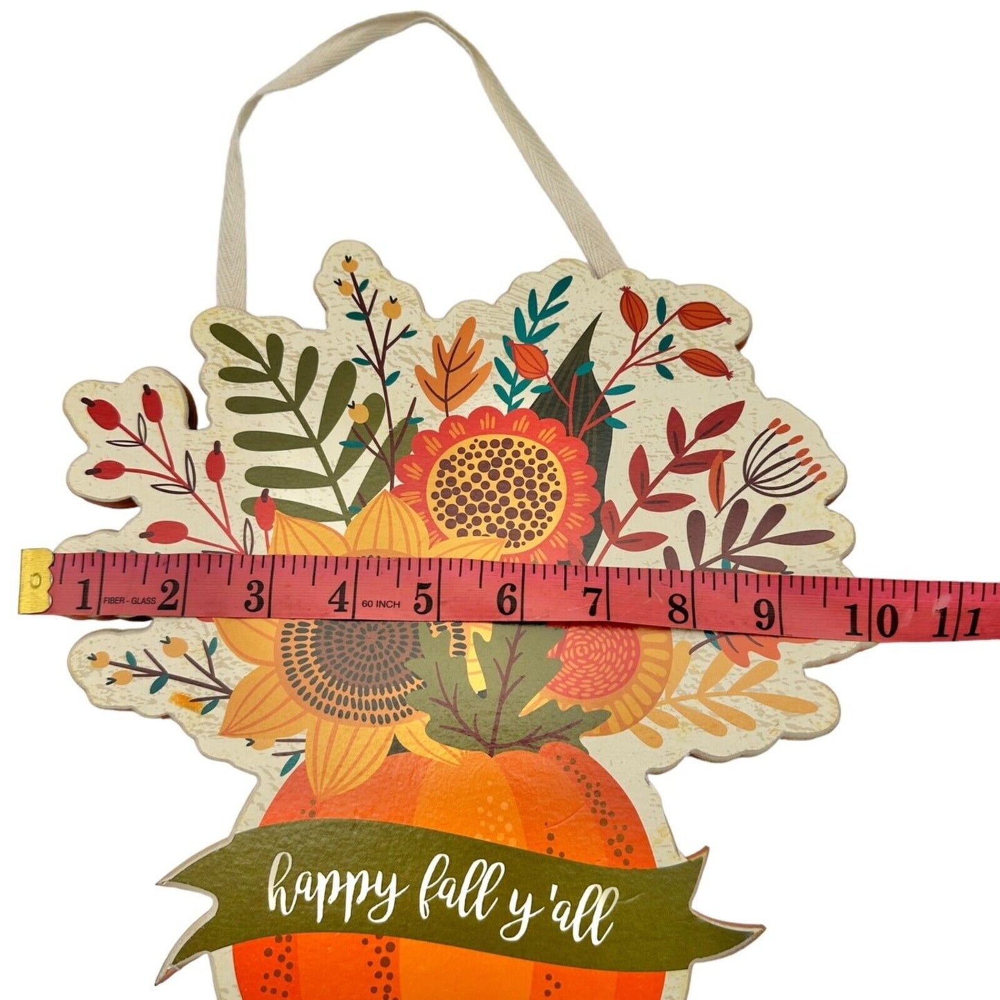 Primitives by Kathy Wooden Hanging Sign Happy Fall Ya'll Autumn Flowers NWT