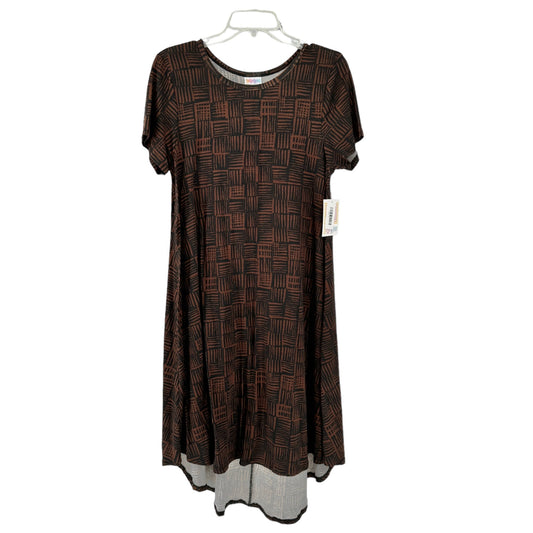 LuLaRoe Retired Carly Dress S Black Brown Print SS Hi-Low Hem NWT