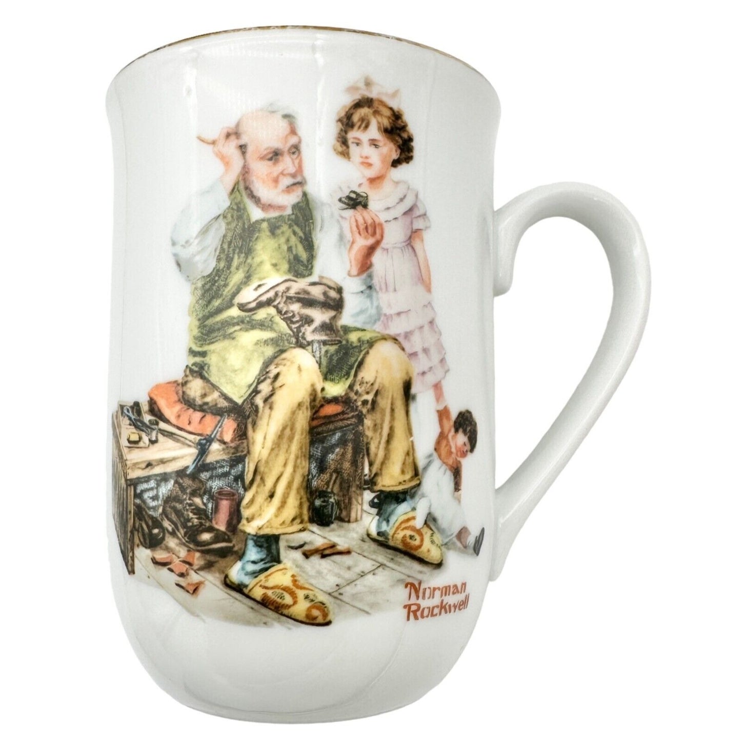 Norman Rockwell Museum Mugs Set 4 Toymaker LH Keepers Daughter Good Boy Cobbler