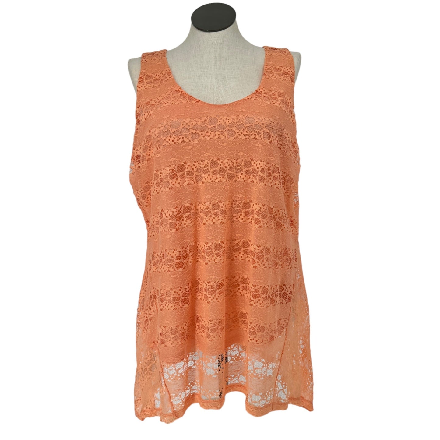 OneWorld Top Womens 3X Sleeveless Lace Overlay Coral Orange Lightweight Breathable