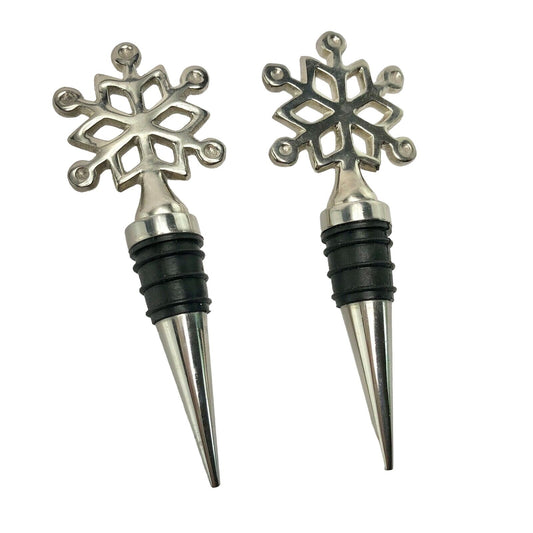 Pair of Snowflake Wine Stoppers with Wine Bottle Labels gift personal use stunning